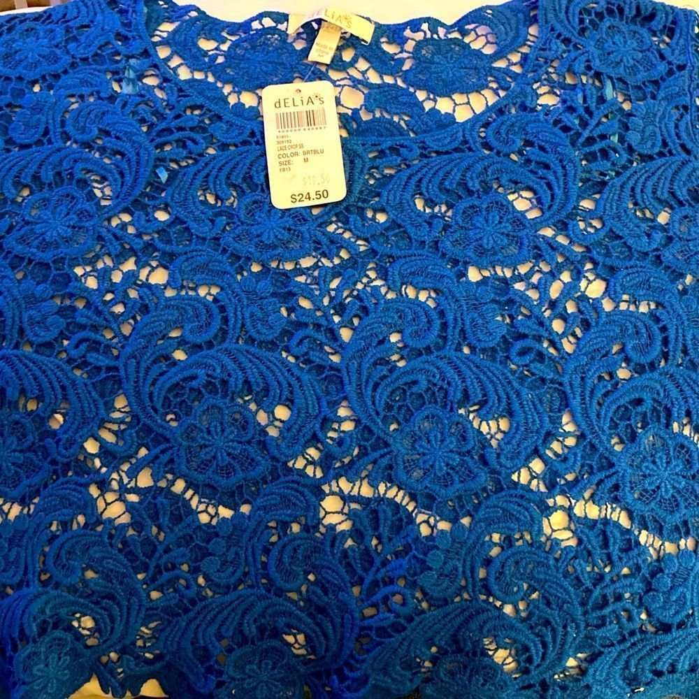 Delia’s Blue Lace Crop Top - Size M - Picture 2 of 4